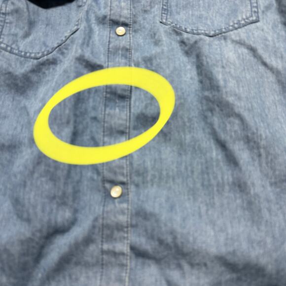 ROXY Western Shirt Size S Blue Button Up Long Sleeve 100% Cotton MISSING BUTTON - Picture 3 of 8